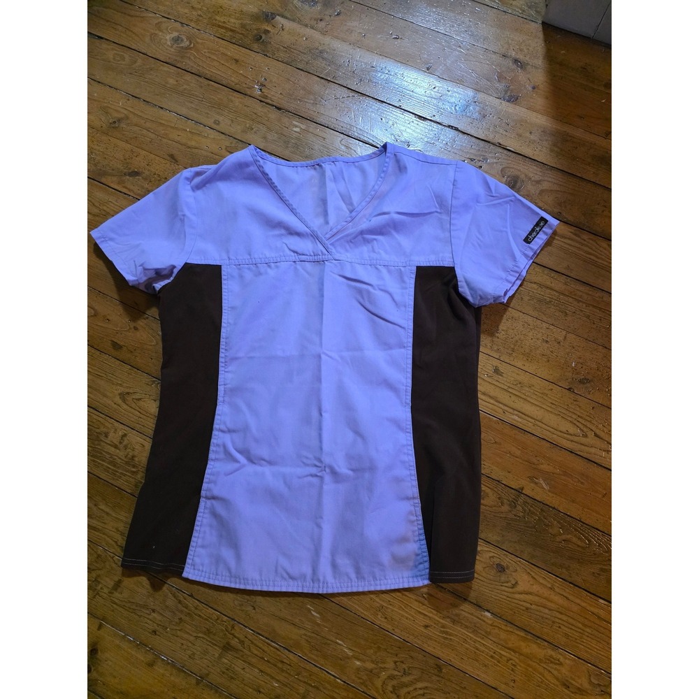 Cherokee Flexibles Womens V-Neck Scrub Top Purple‎ Brown Colorblock Size Medium